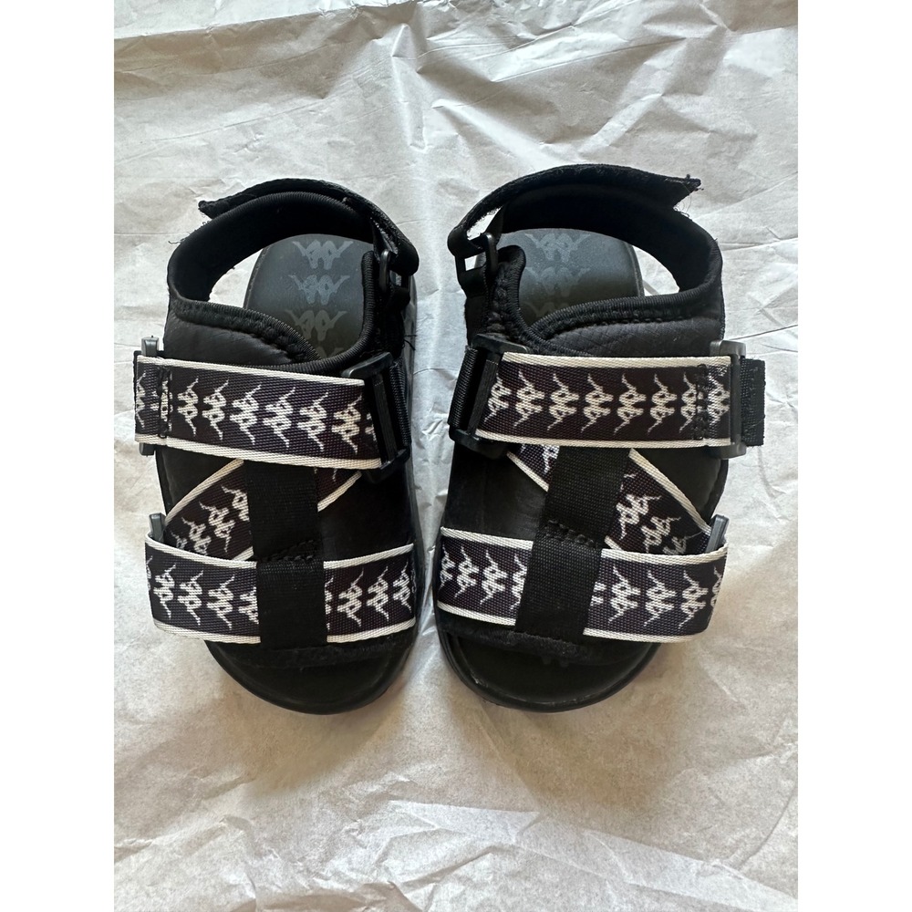 Kappa Banda Mitel Kids Sandals Black White Omini Logo Strappy Utility Shoes